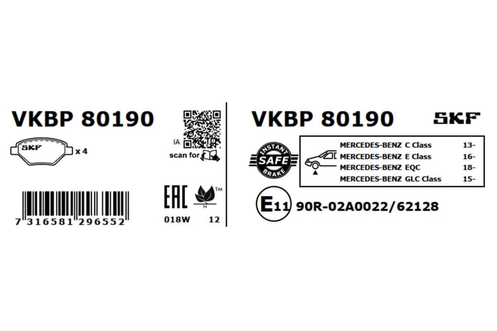 Jogo de 4 pastilhas de travão SKF ref. VKBP 80190